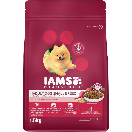 IAMS Dog Food Proactive Health Adult Small Breed Dry Dog Food with Chicken, 1.5Kg