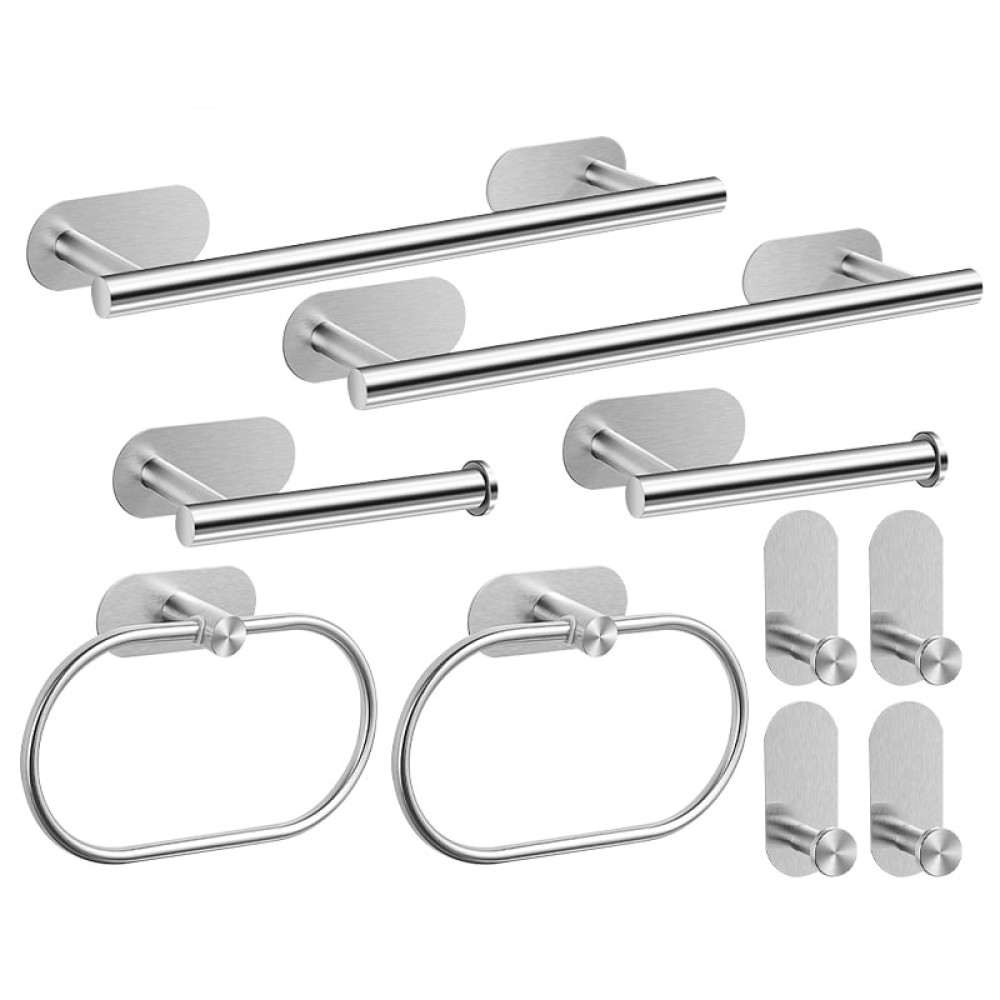 10-Piece Brushed Nickel Bathroom Hardware Set – Towel Bar, Ring, Hooks, & Paper Holder