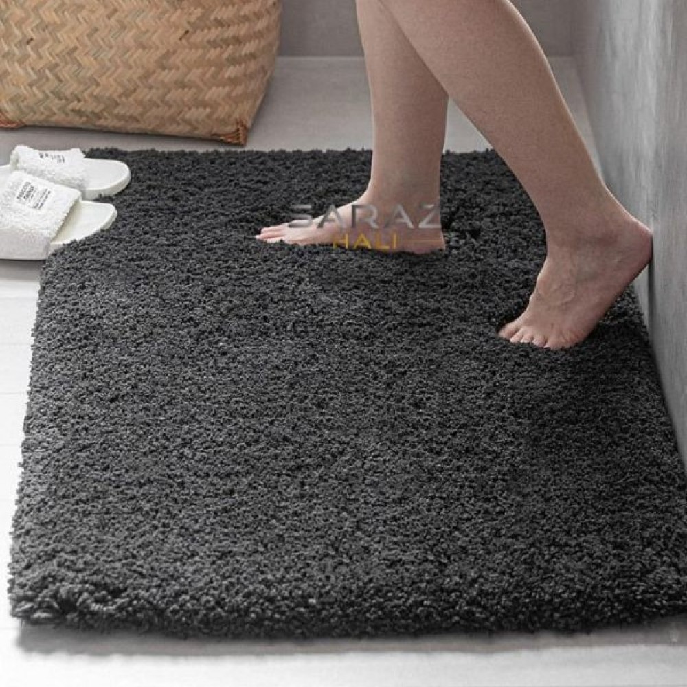 SARAZ HALI Puffy Cotton Bath Mat with Non-Slip Base - 40x60 cm, Anthracite Gray