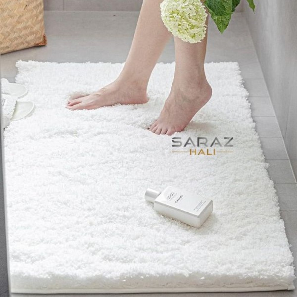 SARAZ HALI Puffy Cotton Bath Mat with Non-Slip Base - 40x60 cm, White