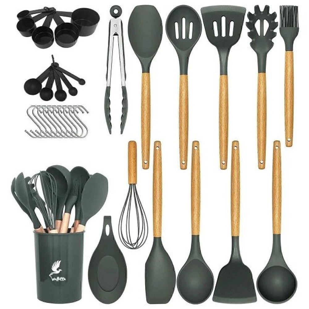 Valletta Mikla 33-Piece BPA-Free Heat-Resistant Silicone Kitchen Utensil Set - Gray