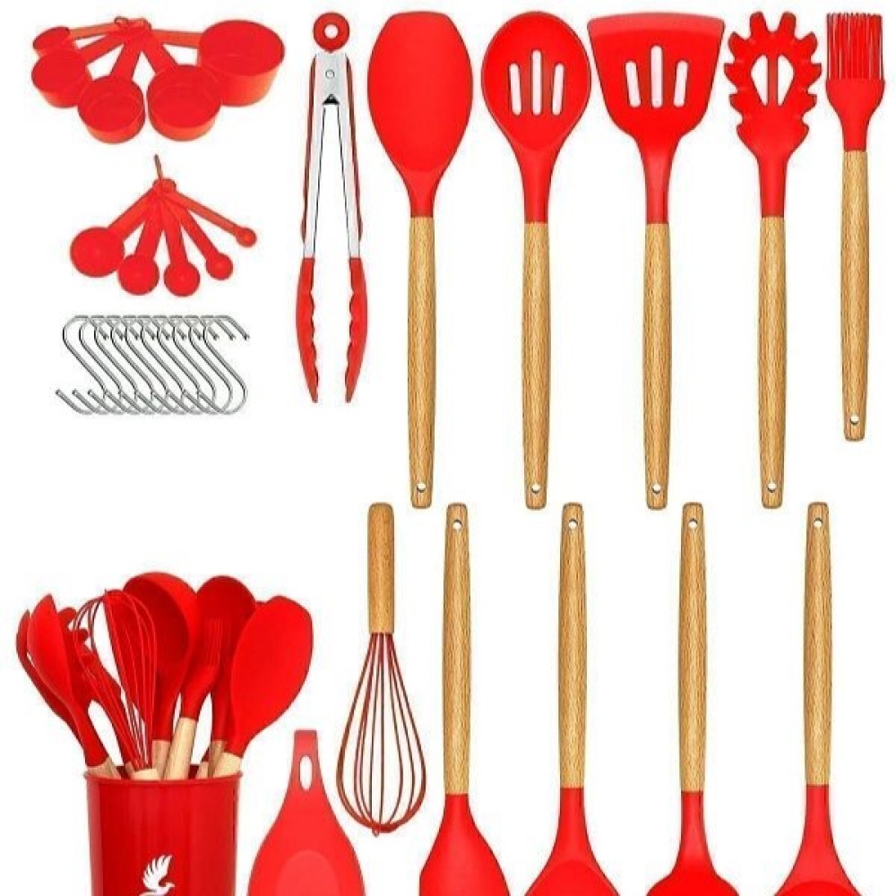 Valletta Mikla 33-Piece BPA-Free Heat-Resistant Silicone Kitchen Utensil Set - Red