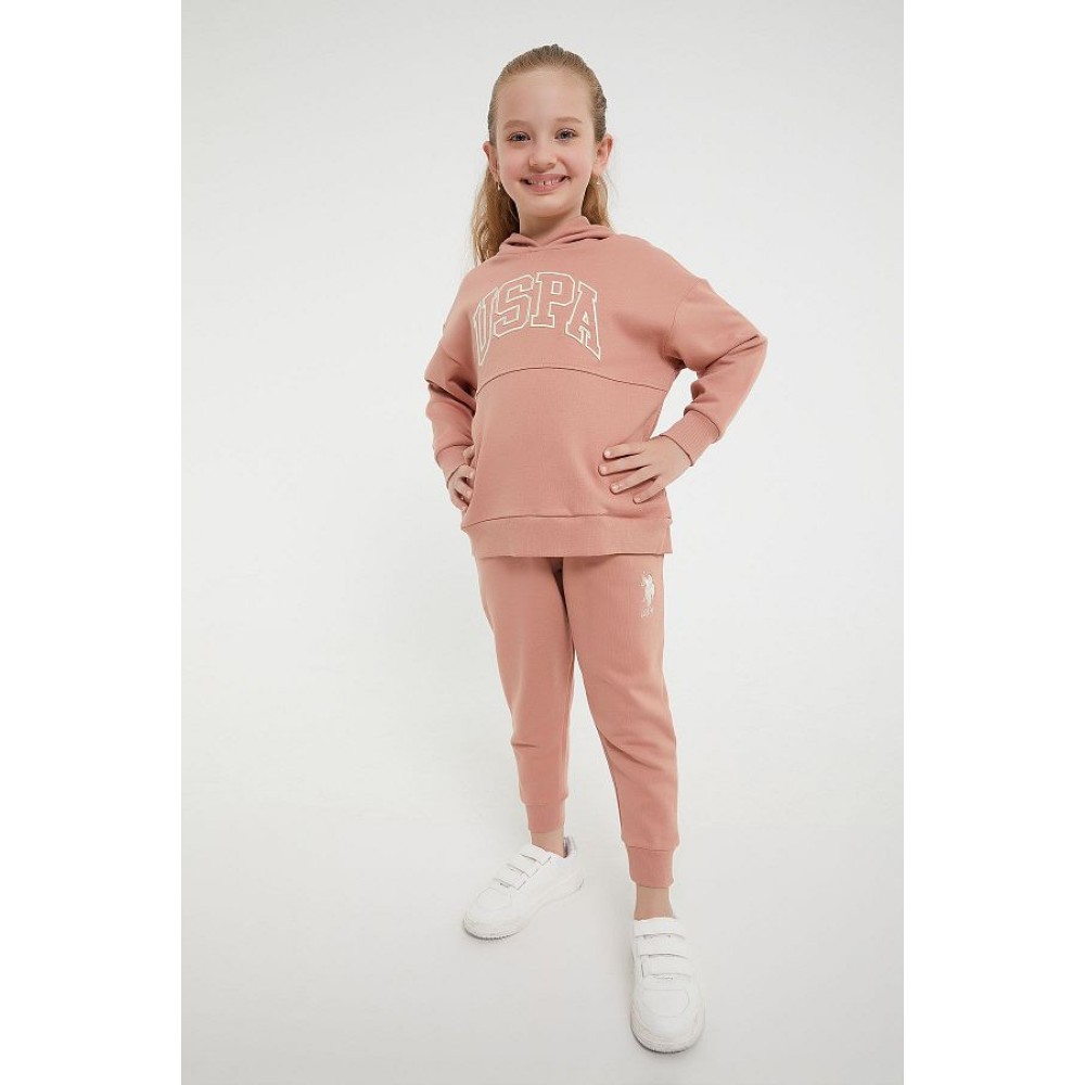 U.S. Polo Assn. Girls' Licensed Classic Tile Orange Tracksuit Set – 2-Piece Sportswear