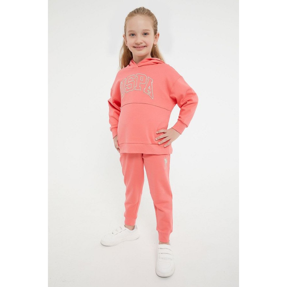 U.S. Polo Assn. Girls' Licensed Classic Coral Tracksuit Set – 2-Piece Sportswear