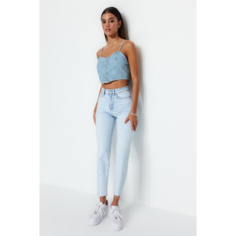 Trendyol Collection Light Blue High Waist Slim Mom Jeans for Casual Comfort and Style