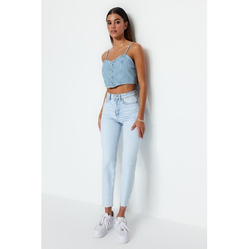 Trendyol Collection Light Blue High Waist Slim Mom Jeans for Casual Comfort and Style