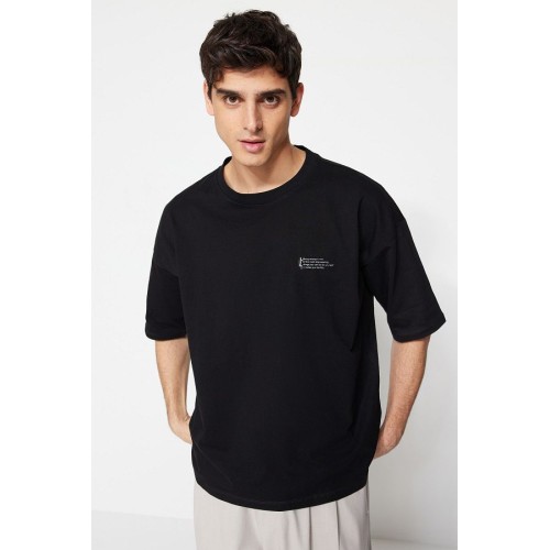 Oversize Cotton T-Shirt – Minimal Text Printed (White/Black/Green/Gray/Blue)