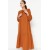 Cinnamon Collar Embroidered Half Placket Linen Look Woven Maxi Dress