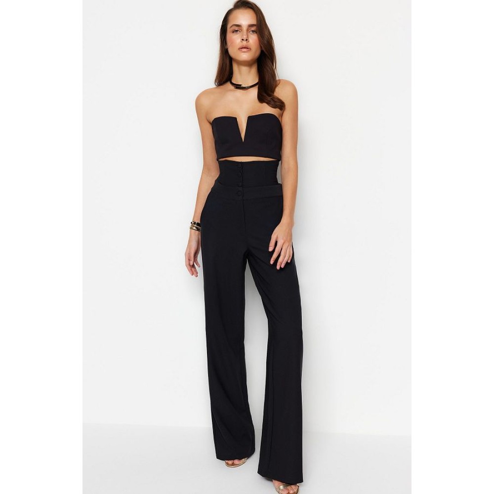 Woven Black Corset Trousers – Wide Leg High Waist