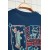 Navy Blue Oversize Slogan Back Print Cotton T-Shirt