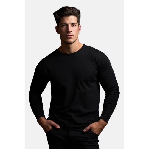 White/Navy Blue/Black Crew Neck Long Sleeve Cotton T-Shirt – 100% Cotton