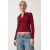 Women's Burgundy Polo Neck Corded Knitted Blouse