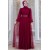 Fashion Showcase Women's Burgundy Belt Jewelled Tulle Detail Evening Dress