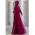 Fashion Showcase Women's Burgundy Belt Jewelled Tulle Detail Evening Dress