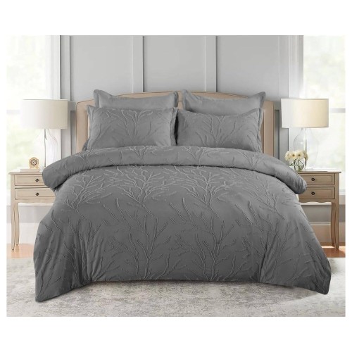 King Size Tufted Leaf Pattern Comforter Set grey -Beige Lightweight, Textured Bedding with Tufted Pillowcase