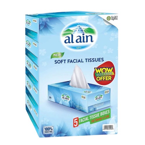 Al Ain Facial Tissues - Pack of 5 Boxes, 150 Sheets, 2-Ply Softness