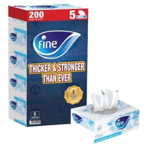 Fine Classic Premium Facial Tissues - 200 Sheets, 2-Ply, Pack of 5