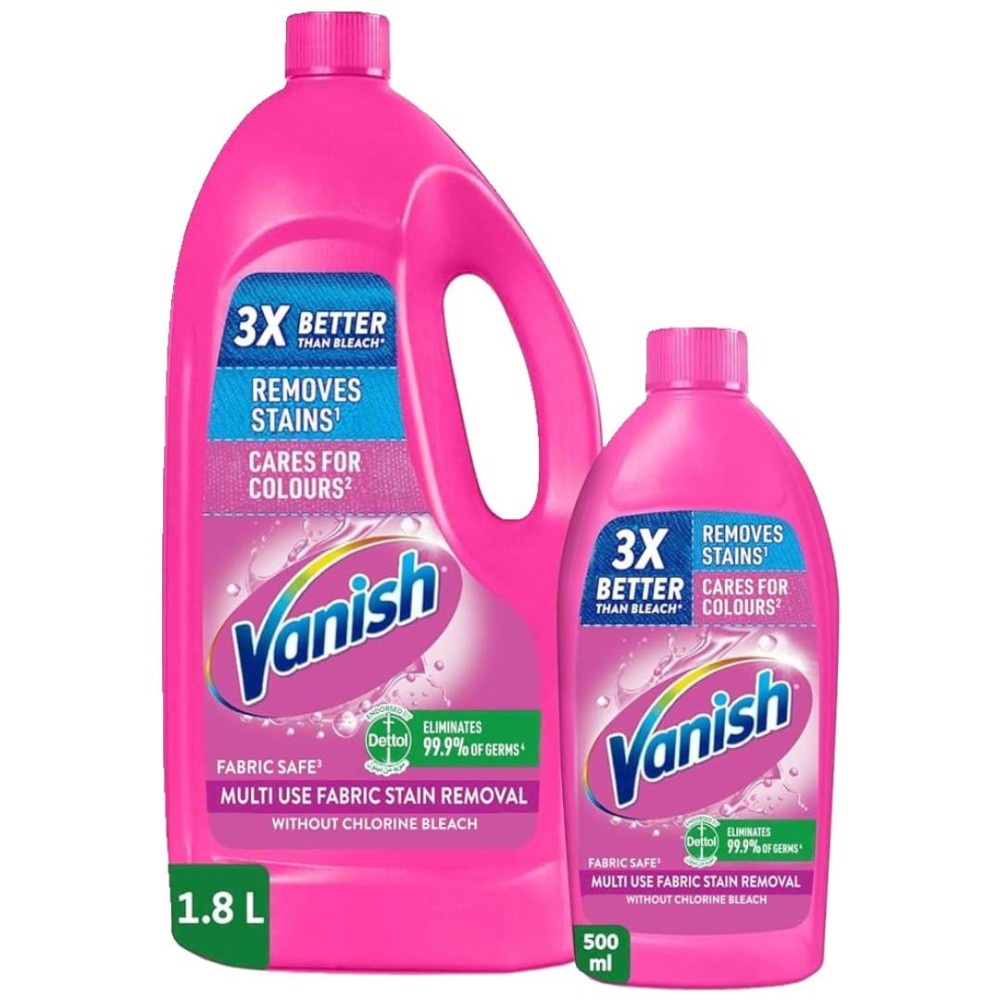 Vanish Pink Liquid Stain Remover - 1.8L + 500ml Pack for Colors & Whites