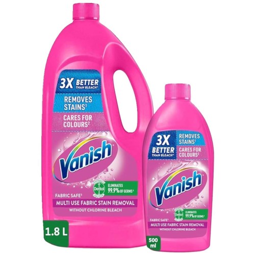 Vanish Pink Liquid Stain Remover - 1.8L + 500ml Pack for Colors & Whites