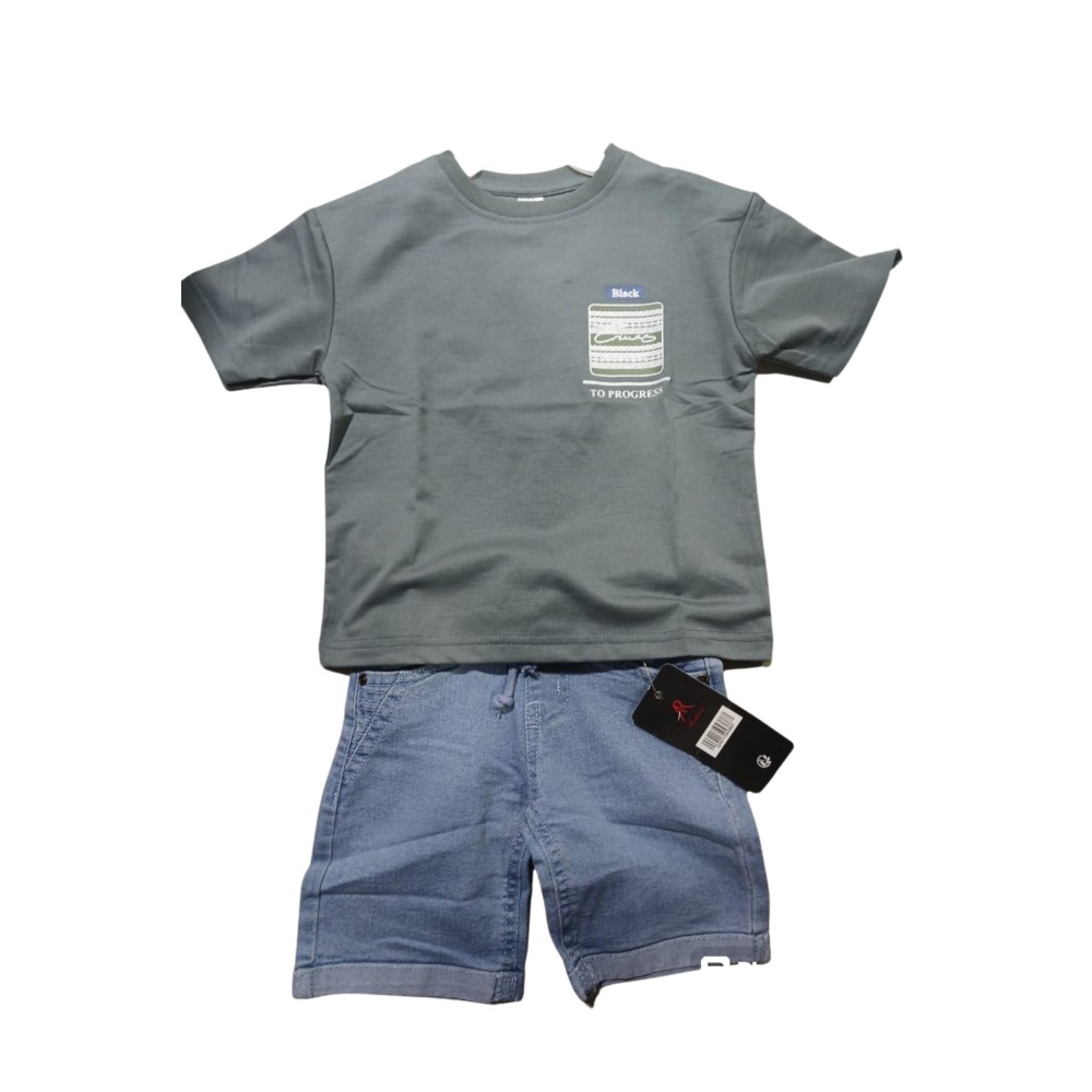 Toddlers Gray T-Shirt & Denim Shorts