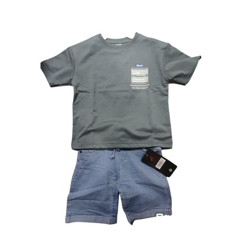 Toddlers Gray T-Shirt & Denim Shorts