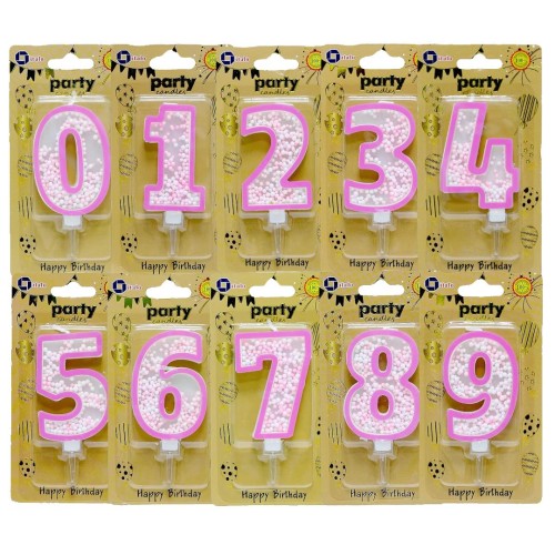 Italo Numbered Pink Foam Ball Birthday Candles 0-9