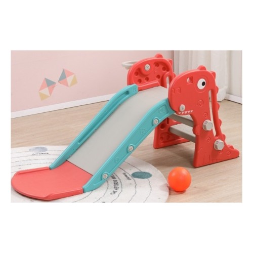 Children's 2-in-1 Slide and Basketball Hoop - Indoor/Outdoor Dinosaur-Shaped Toy in Red