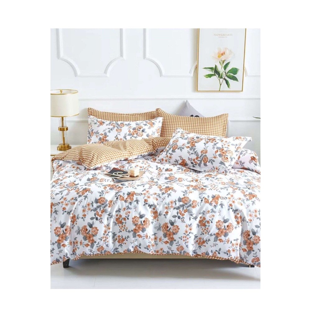 King Size Lightweight Brown Floral Comforter Set - 6-Piece with Tufted Pillowcases