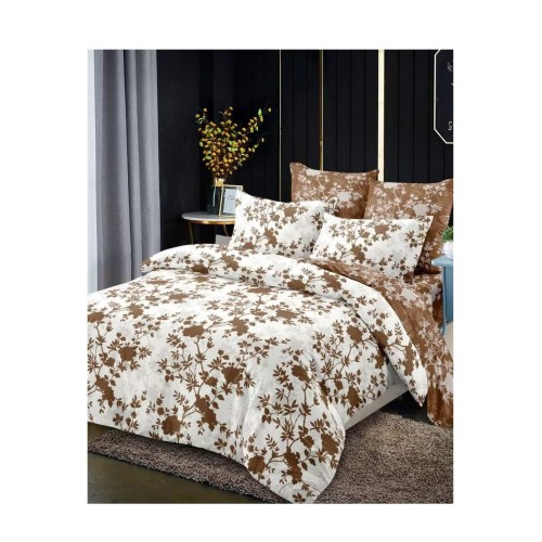 King Size Brown Floral Comforter Set - 6-Piece with Tufted Pillowcases