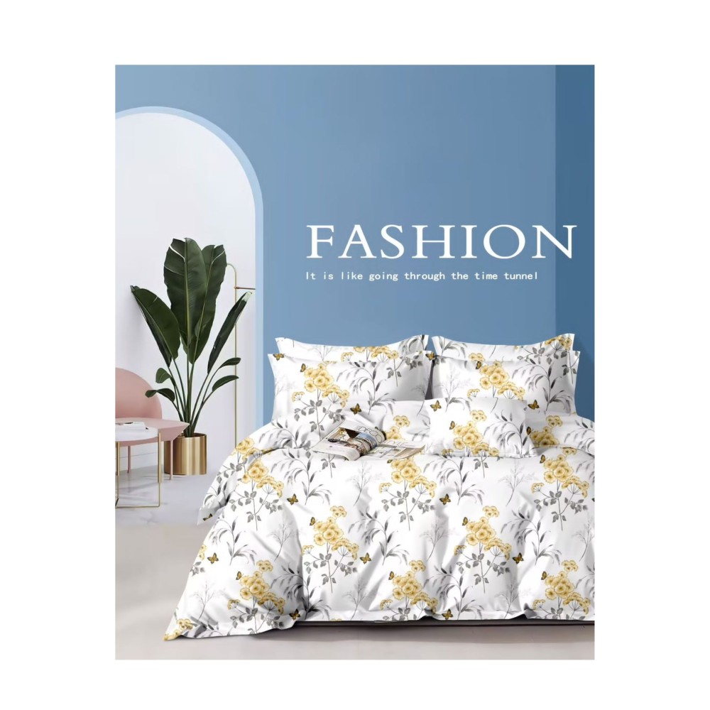 King Size Yellow Floral & Butterfly Comforter Set - 6pcs Bedding with Tufted Pillowcases