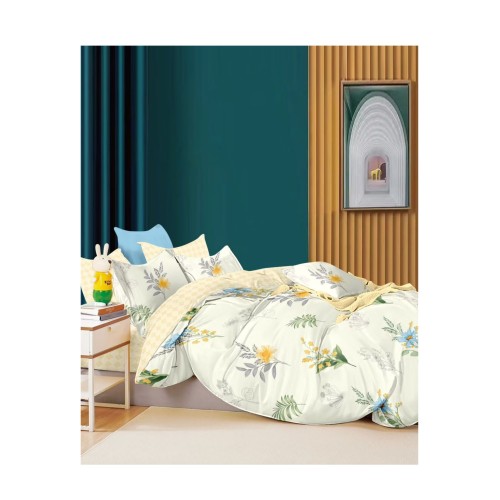 King Size Blue & Yellow Sunflower Comforter Set - 6-Piece Bedding with Flower Print