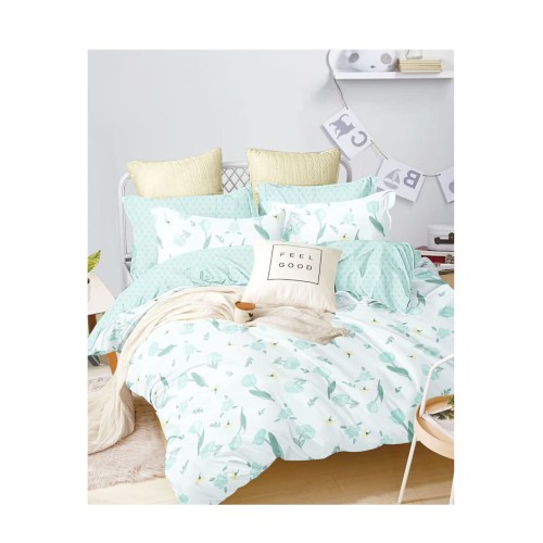 King Size Jungle Green Floral & Leaves Comforter Set - 6pcs Bedding with Tufted Pillowcases