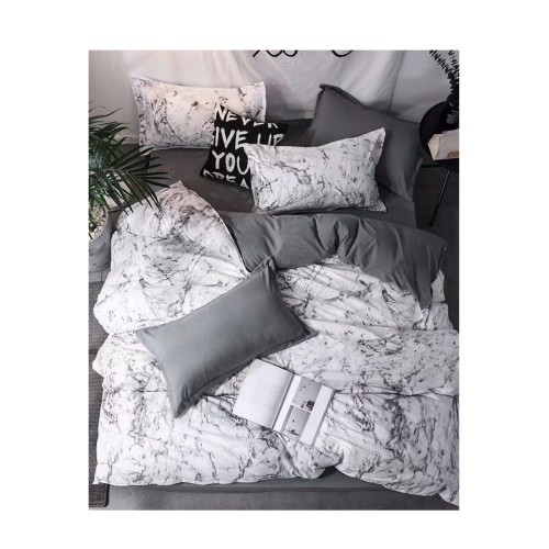 King Size Gray Batik Comforter Set - 6pcs Bedding with Tufted Pillowcases