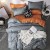 King Size Gray & Orange Square Printed Comforter Set - 6pcs Bedding with Tufted Pillowcases