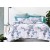 King Size White Comforter with Flower Vines & Blue Leaves - 6pcs Set with Tufted Pillowcases