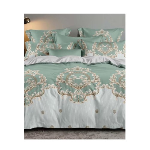 King Size Royal Spearmint Green Comforter Set - 6pcs Bedding with Tufted Pillowcases