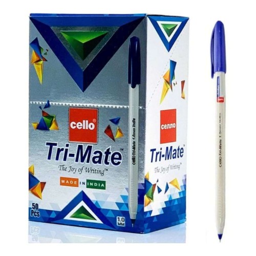 Cello Tri-Mate Ball Pen 1.0mm Blue (Pack Of 50 Pcs)  (Black/Blue/Multicolor)