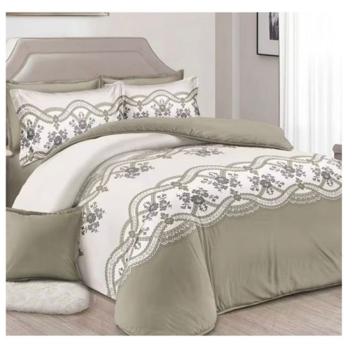 King Size Royal Artichoke & Ivory Comforter Set - 6pcs Bedding with Tufted Pillowcases