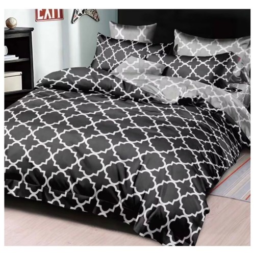 King Size White Shapes with Black & Gray Comforter Set - 6pcs with Tufted Pillowcases