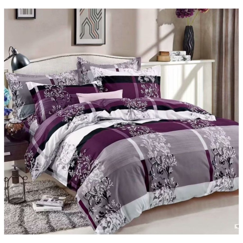 King Size White Flower Vines Comforter Set - Byzantine, Gray & White Mix - 6pcs with Tufted Pillowcases