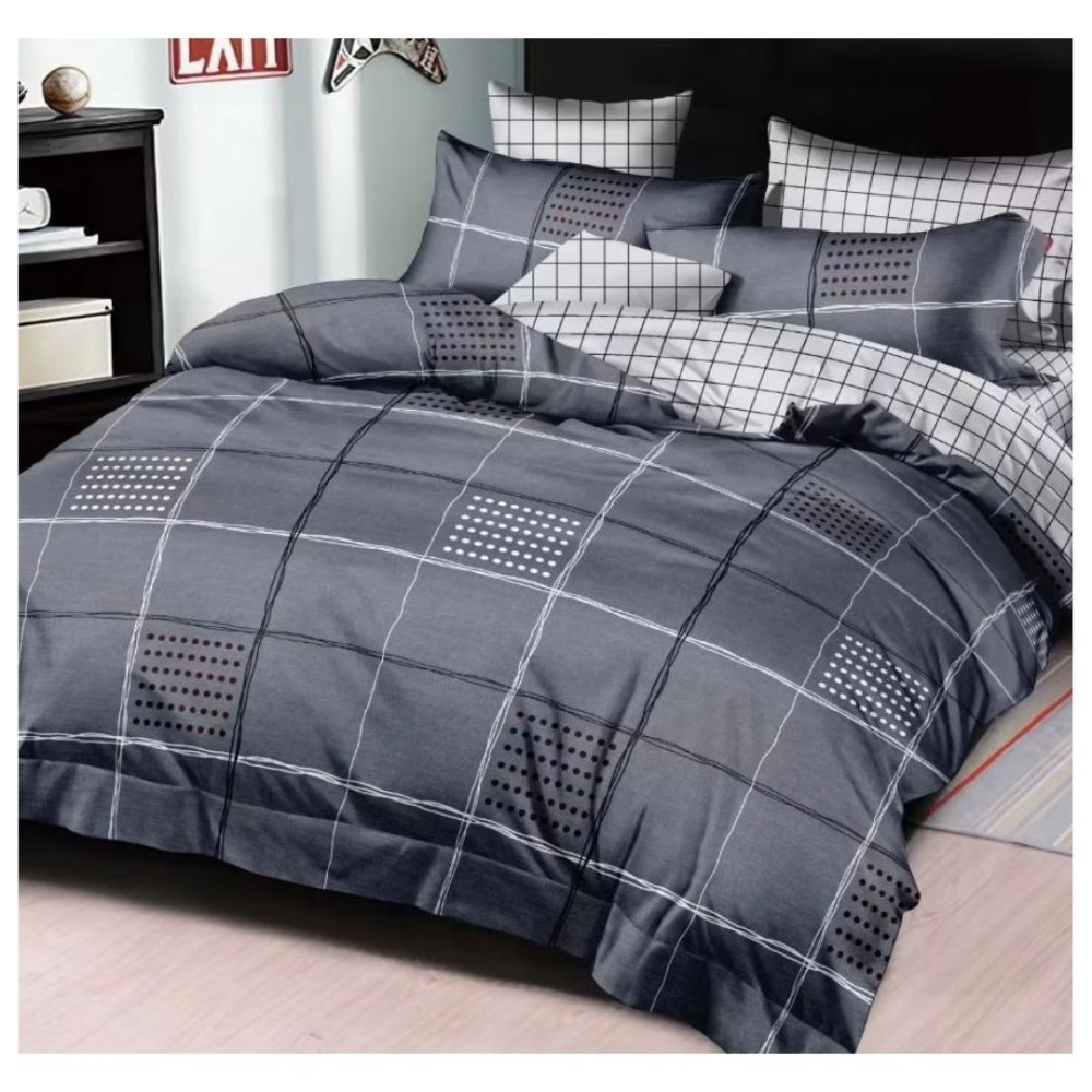 King Size Black & White Dot Square Comforter Set - Anchor Gray - 6pcs with Tufted Pillowcases