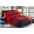 King Size Black & Red Horizontal Line Print Comforter Set - 6pcs with Tufted Pillowcases