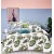 King Size Green Large Leaves Print on White Comforter Set - 6pcs with Tufted Pillowcases