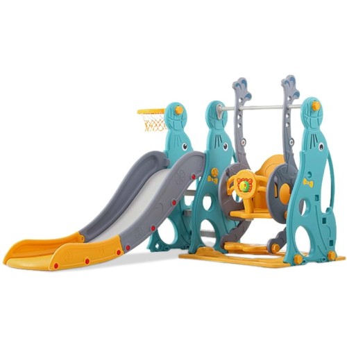 Blue & Yellow Toddler Slide with Basketball Hoop & Swing | Indoor Playset 2024