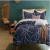 King Size Denim Blue Comforter Set with White Tree Branches and Tufted Pillowcases