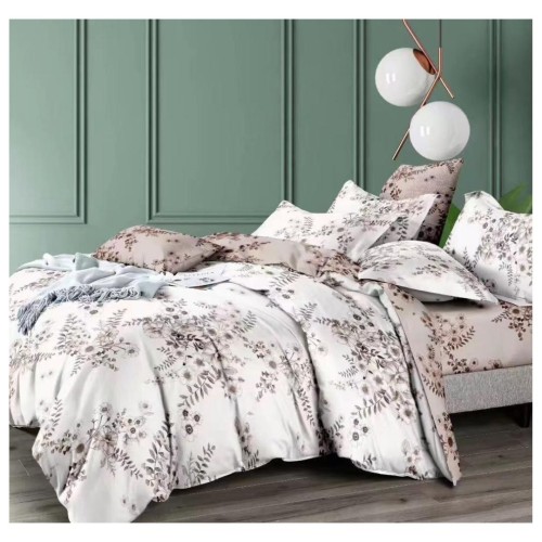 King Size Petunia Floral Bouquet Ivory Comforter Set with Tan Brown Tufted Pillowcases