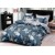 King Size White Large Floral & Leaves Printed in Prussian Blue Comforter Set - 6pcs with Silver Tufted Pillowcases