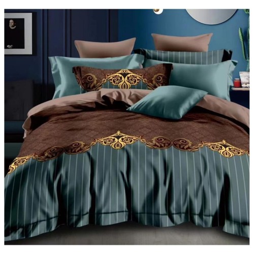 King Size Gold Royal Comforter Set in Brown & Sacramento with Tufted Pillowcases