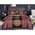 King Size Comforter Set with Gold Lotus Floral Print and Maroon Lines