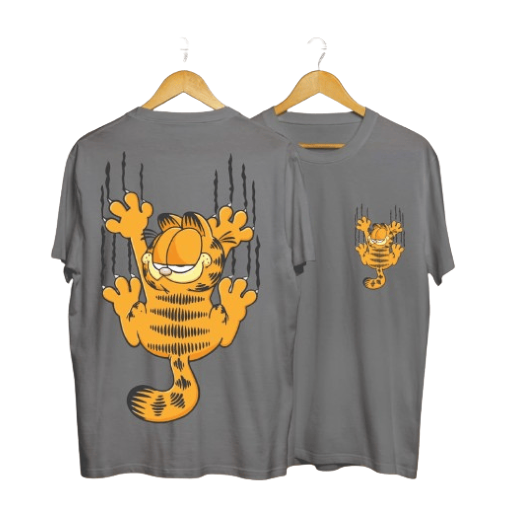 Men's T-Shirt in Gray with Garfield Hanging Print